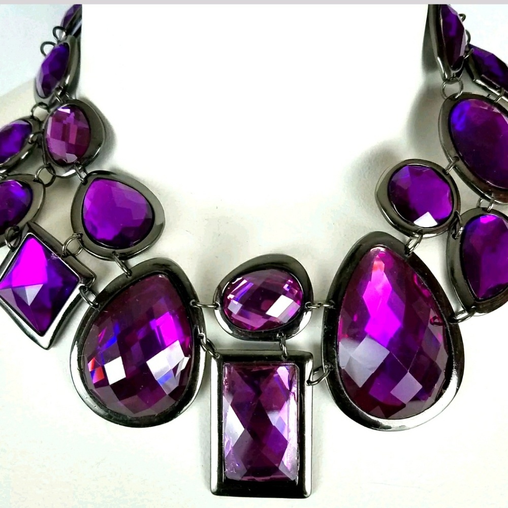 Darlene Statement Necklace Purple Crystal Glass - Picture 2 of 8